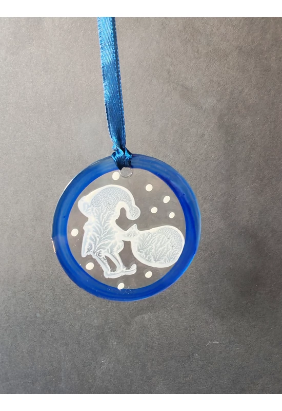 Blue hand-painted elf with bag glass ornament