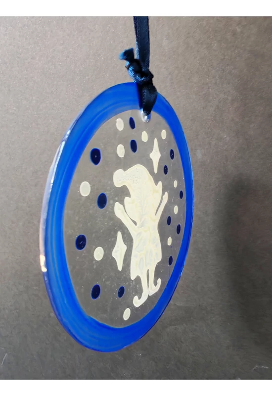 Blue hand-painted standing elf glass ornament