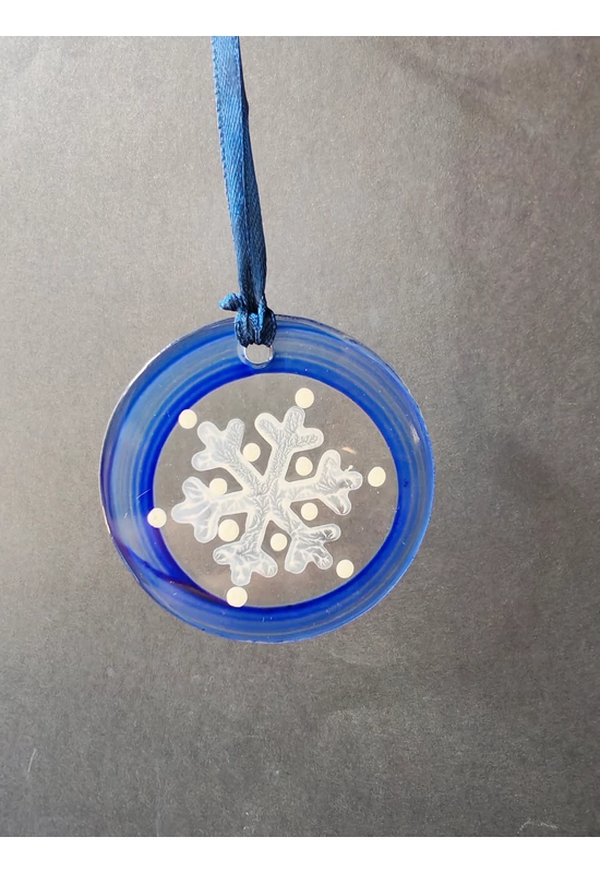 Blue hand-painted snowflake-shaped glass ornament
