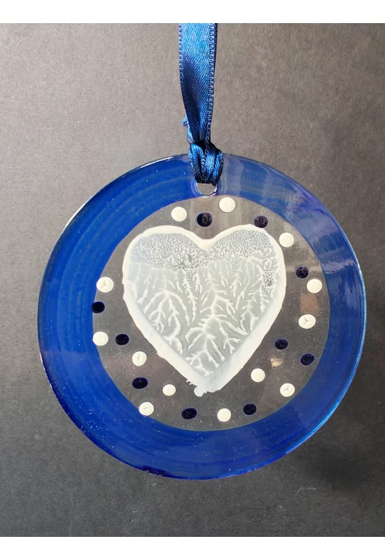 Blue hand-painted heart-shaped glass ornament