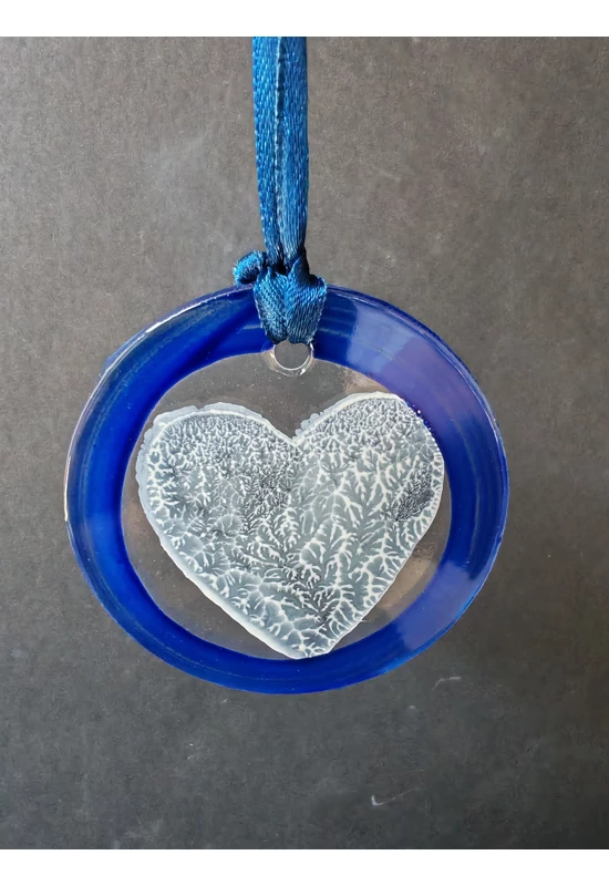 Blue hand-painted heart-shaped glass ornament