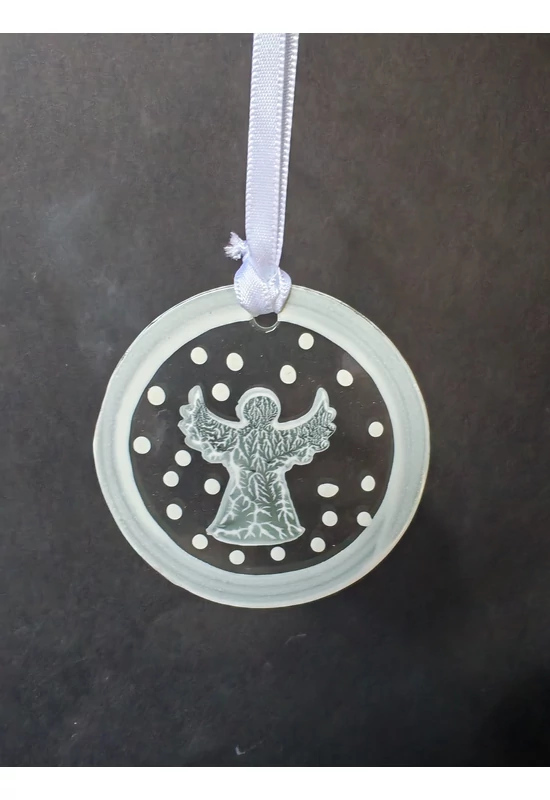 White hand-painted standing angel glass ornament