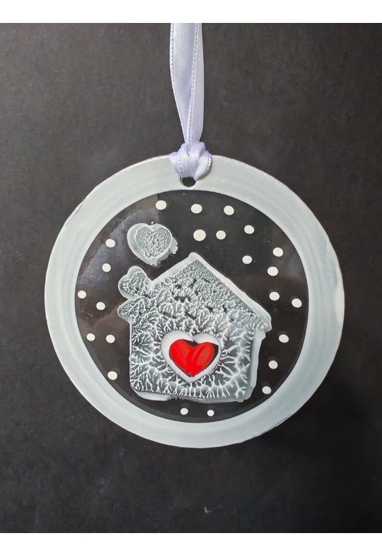 White hand-painted home-shaped glass ornament