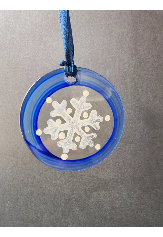 Blue hand-painted snowflake-shaped glass ornament
