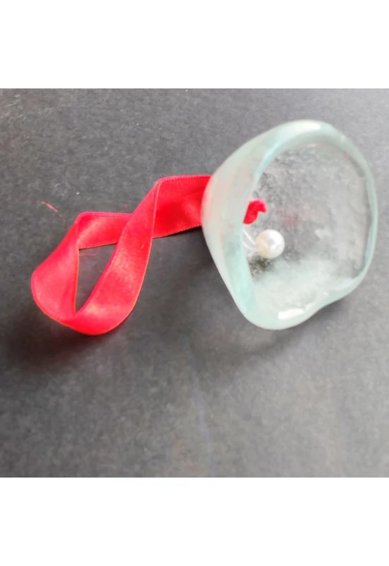 Large transparent glass bell on elegant ribbon hanger