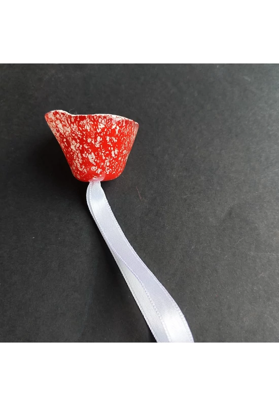 Nagy méretű üveg harang transzparens-fehér-piros színben