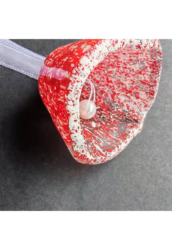 Nagy méretű üveg harang transzparens-fehér-piros színben