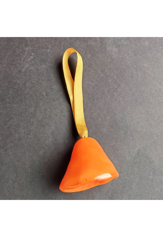 Large orange glass bell on elegant ribbon hanger