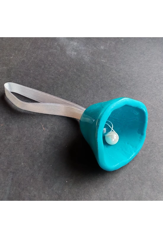 Large size glass bell on elegant ribbon hanger in turqouise colour