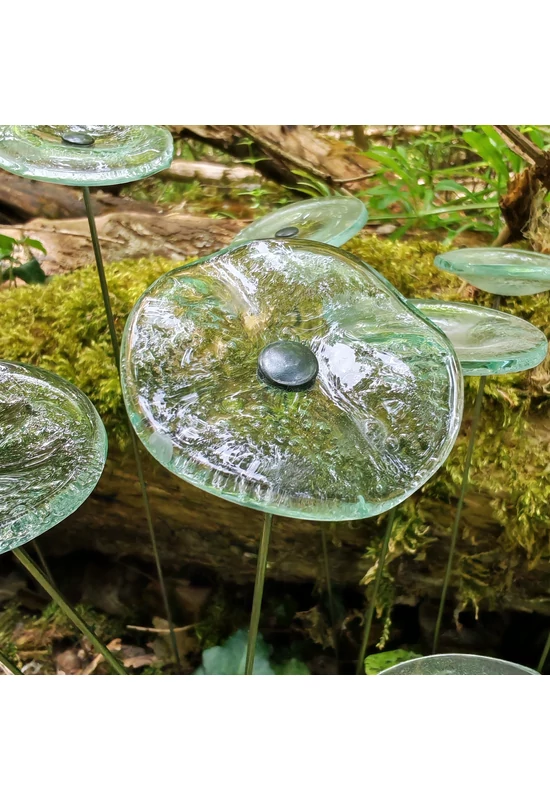 Kis méretű kerek üveg virág beltérre transzparens színben 43 cm -es rozsdamentes acélszáron