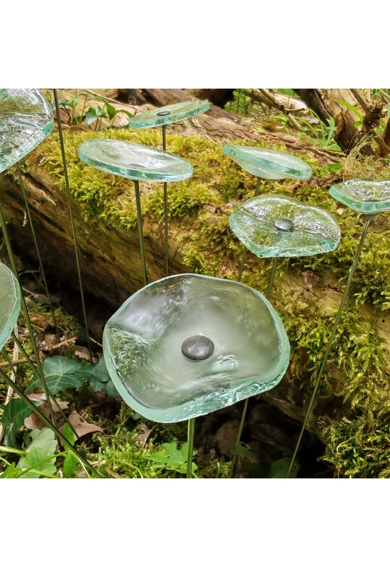 Kis méretű kerek üveg virág beltérre transzparens színben 43 cm -es rozsdamentes acélszáron