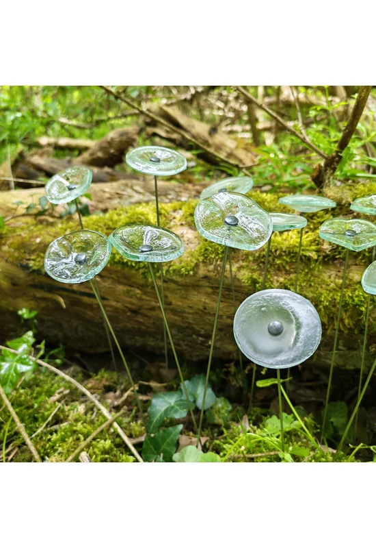 Kis méretű kerek üveg virág beltérre transzparens színben 43 cm -es rozsdamentes acélszáron