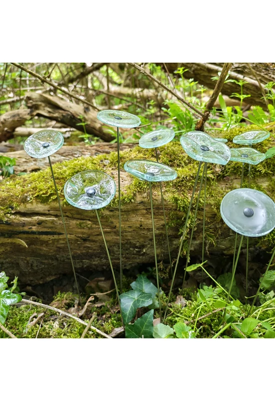 Kis méretű kerek üveg virág beltérre transzparens színben 43 cm -es rozsdamentes acélszáron