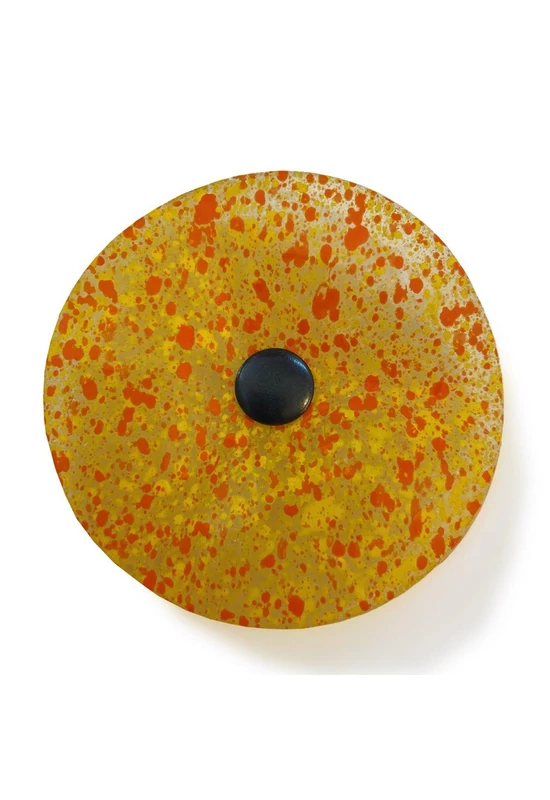 Kis méretű kerek üveg virág kültérre transzparens- citromsárga-narancssárga színben 43 cm -es rozsdamentes acélszáron