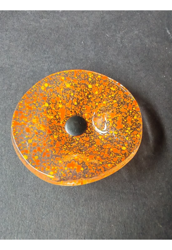 Kis méretű kerek üveg virág kültérre transzparens- citromsárga-narancssárga színben 43 cm -es rozsdamentes acélszáron