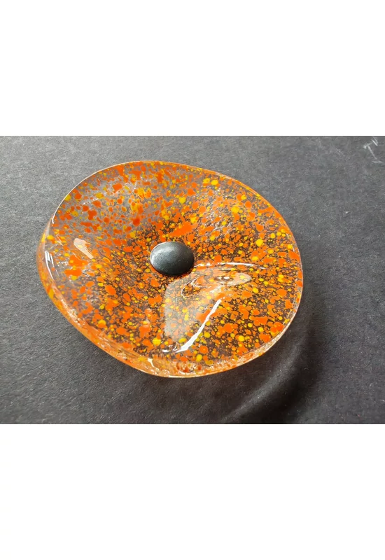 Kis méretű kerek üveg virág kültérre transzparens- citromsárga-narancssárga színben 43 cm -es rozsdamentes acélszáron