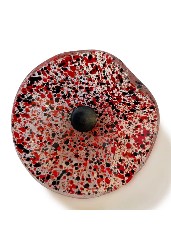 Kis méretű kerek üveg virág kültérre transzparens- fekete-piros színben