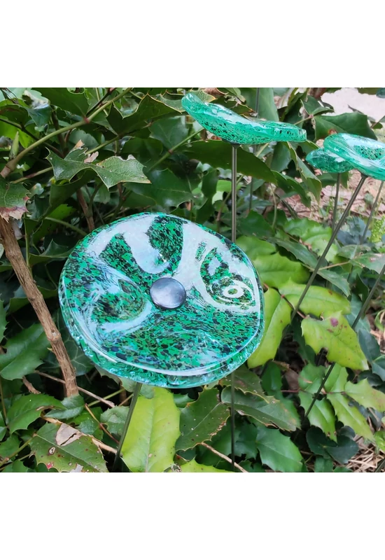 Round small glass flower for outdoor use in transparent, green, black colour with 43 cm stainless steel stem