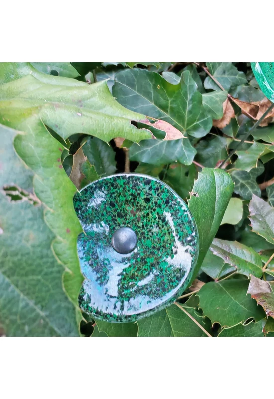 Kis méretű kerek üveg virág kültérre transzparens- zöld-fekete színben 43 cm -es rozsdamentes acélszáron