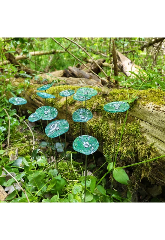 Kis méretű kerek üveg virág kültérre transzparens- zöld-sötétkék színben
