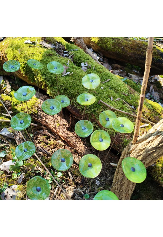 Kis méretű kerek üveg virág kültérre transzparens- almazöld színben 43 cm -es rozsdamentes acélszáron