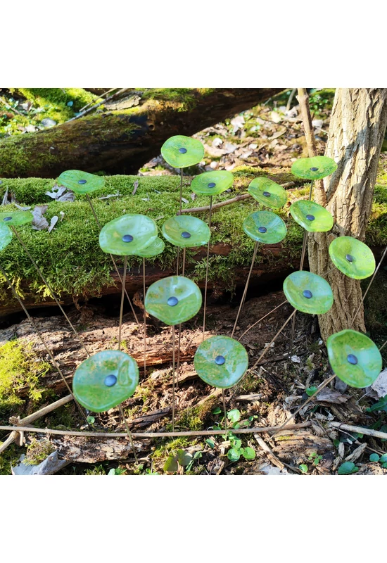 Kis méretű kerek üveg virág kültérre transzparens- almazöld színben 43 cm -es rozsdamentes acélszáron