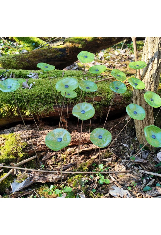 Kis méretű kerek üveg virág kültérre transzparens- almazöld színben 43 cm -es rozsdamentes acélszáron