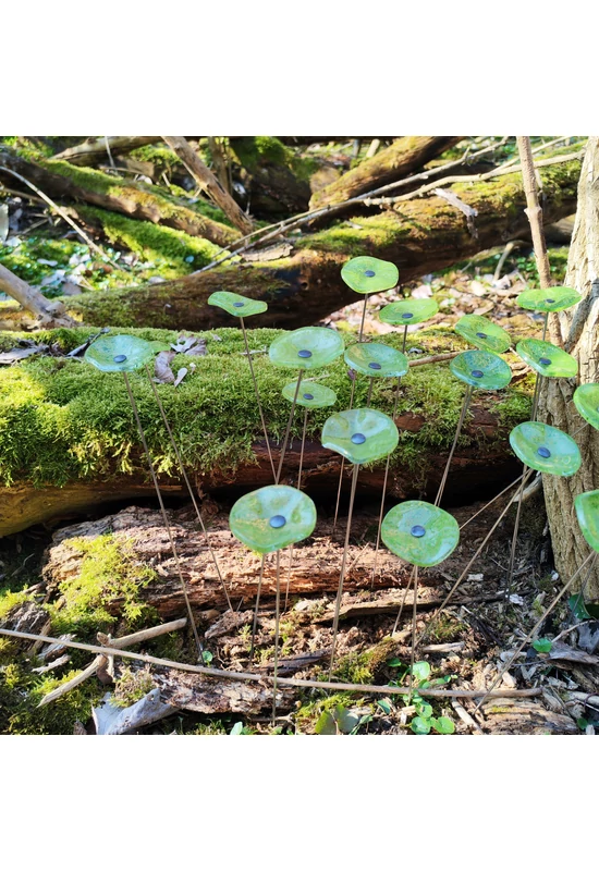 Kis méretű kerek üveg virág kültérre transzparens- almazöld színben 43 cm -es rozsdamentes acélszáron