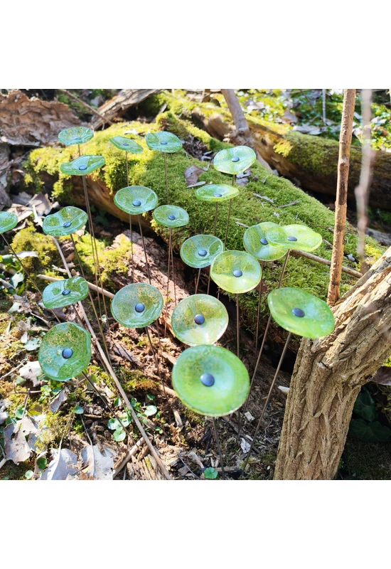 Kis méretű kerek üveg virág kültérre transzparens- almazöld színben 43 cm -es rozsdamentes acélszáron