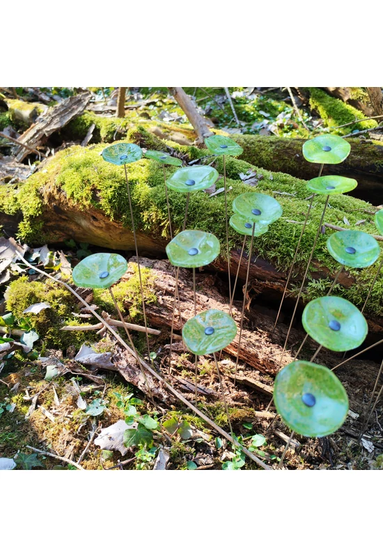 Kis méretű kerek üveg virág kültérre transzparens- almazöld színben 43 cm -es rozsdamentes acélszáron