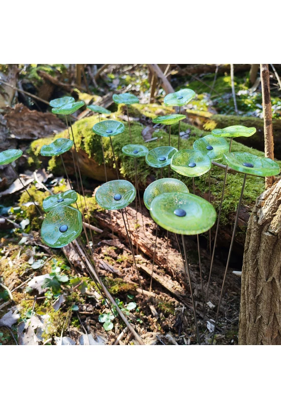 Kis méretű kerek üveg virág kültérre transzparens- almazöld színben 43 cm -es rozsdamentes acélszáron