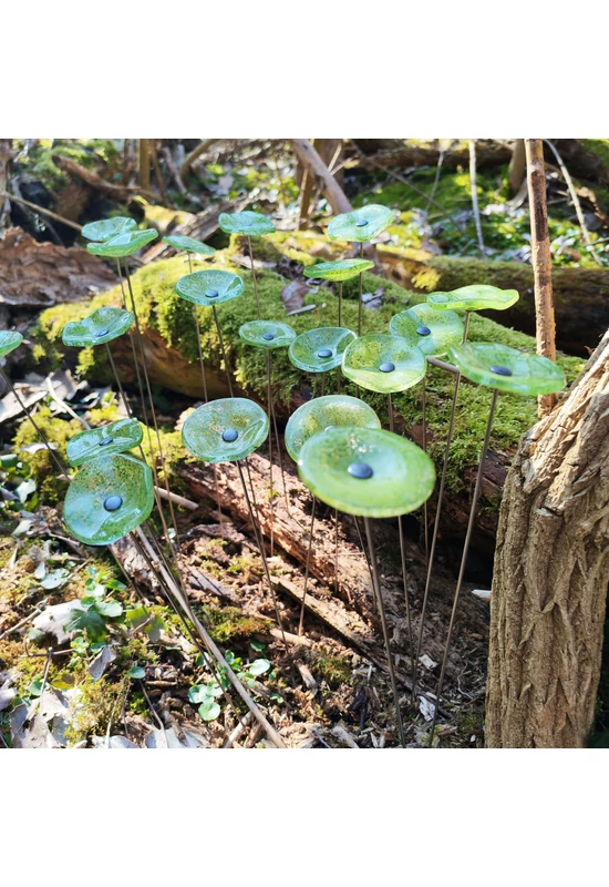Kis méretű kerek üveg virág kültérre transzparens- almazöld színben 43 cm -es rozsdamentes acélszáron