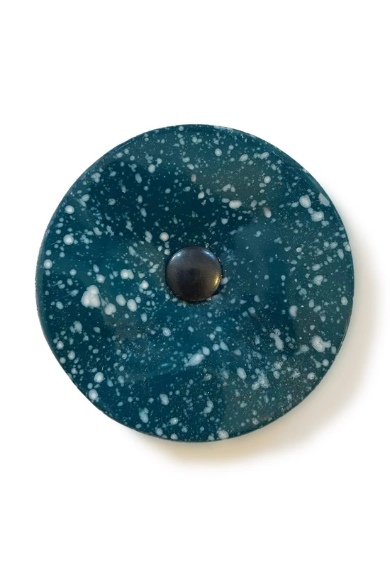 Kis méretű kerek üveg virág kültérre akvamarin-fehér színben 43 cm -es rozsdamentes acélszáron