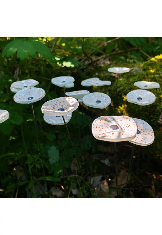 Kis méretű kerek üveg virág kültérre fehér-narancs színben