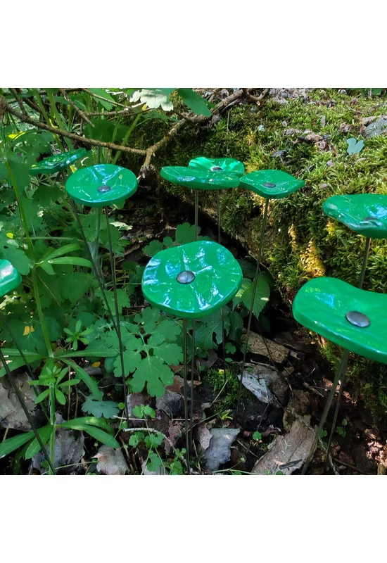 Kis méretű kerek üveg virág kültérre zöld színben