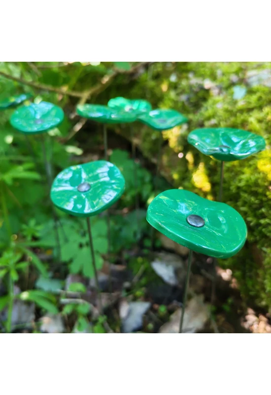 Kis méretű kerek üveg virág kültérre zöld színben