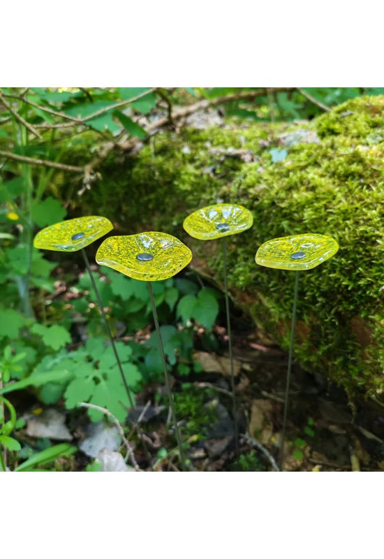 Kis méretű kerek üveg virág kültérre transzparens- almazöld-sárga színben