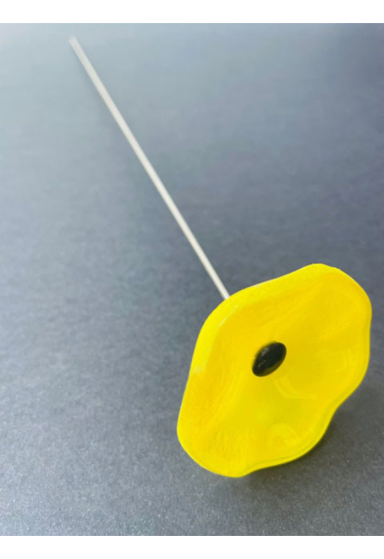 Kis méretű kerek üveg virág beltérre citromsárga színben 43 cm -es rozsdamentes acélszáron