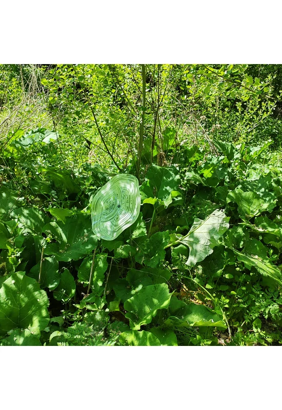 Extra nagy méretű 35 cm átmérőjű üveg virág kültérre transzparens-fehér színben 100 cm -es rozsdamentes acélszáron
