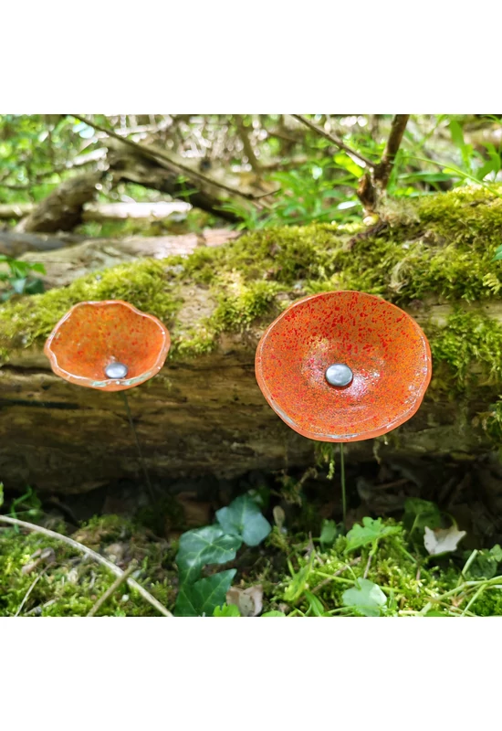 Medium -sized glass calabel flower for outdoor in transparent, orange, red colour with 43 cm stainless steel stem.