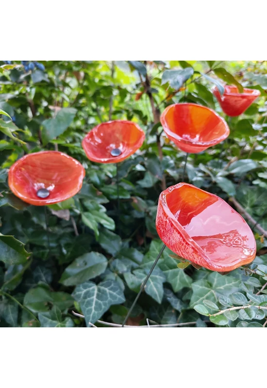 Közepes méretű üveg kála virág kültérre narancssárga színben 43 cm -es rozsdamentes acélszáron