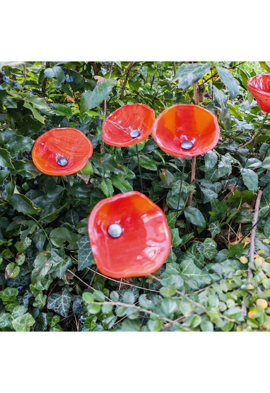 Közepes méretű üveg kála virág kültérre narancssárga színben 43 cm -es rozsdamentes acélszáron