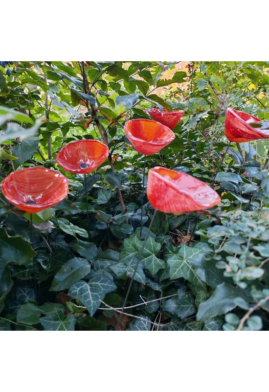 Közepes méretű üveg kála virág kültérre narancssárga színben 43 cm -es rozsdamentes acélszáron