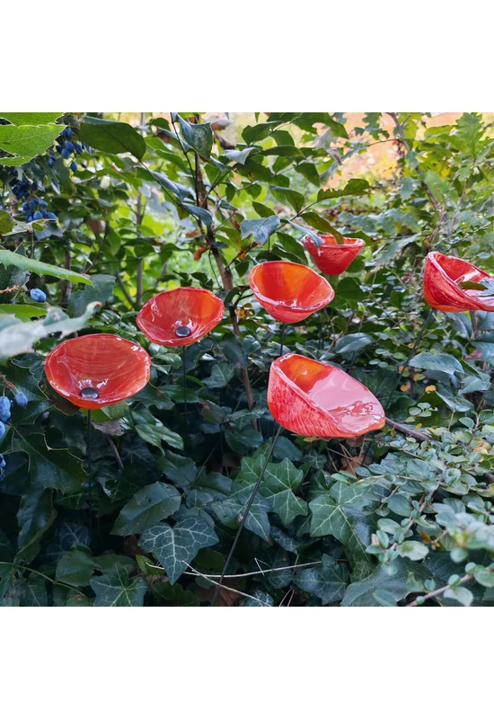 Közepes méretű üveg kála virág kültérre narancssárga színben 43 cm -es rozsdamentes acélszáron