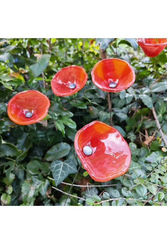 Közepes méretű üveg kála virág kültérre narancssárga színben 43 cm -es rozsdamentes acélszáron