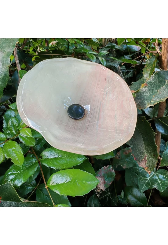 Közepes méretű üveg kála virág kültérre rózsaszin-fehér színben 43 cm -es rozsdamentes acélszáron