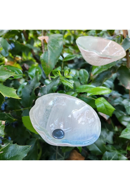 Medium -sized glass calabel flower for outdoor in pink-white colour with 43 cm stainless steel stem