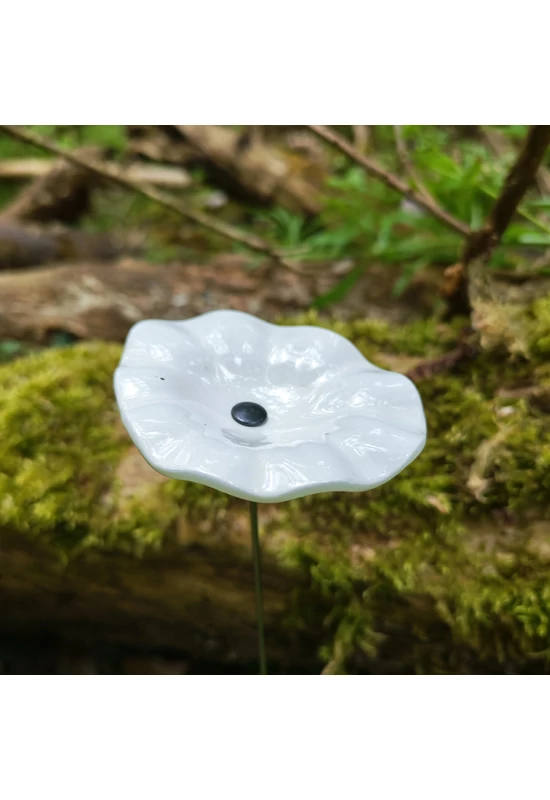 White basic oval glass flower, for outdoor use, on a 43 cm steel stem