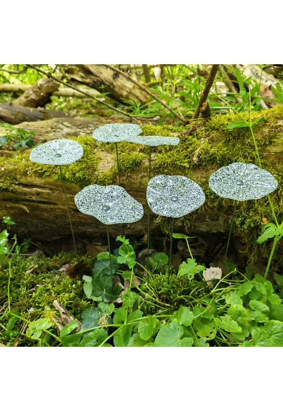 Transzparens alapszínű ovális üvegvirág  fehér-fekete pöttyökkel