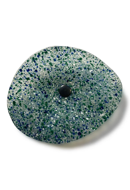 Ovális virág, transzparens alapon zöld-sötétkék pöttyökkel